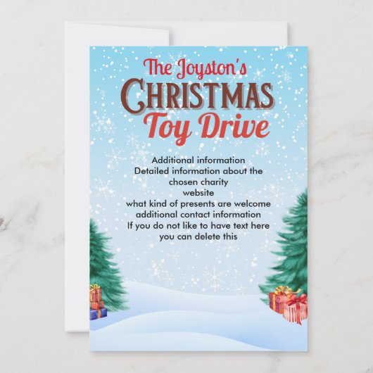 クリスマストイドライブファミリーまたはチャリティ企業のー 招待状 (裏面)