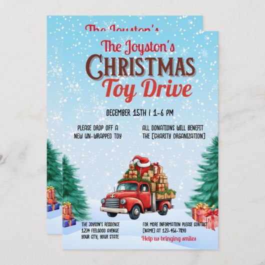 クリスマストイドライブファミリーまたはチャリティ企業のー 招待状 (正面/裏面)