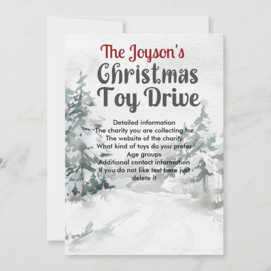 クリスマストイドライブファミリーまたはチャリティ企業のー 招待状 (裏面)