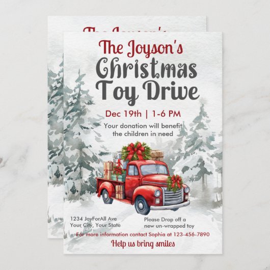 クリスマストイドライブファミリーまたはチャリティ企業のー 招待状 (正面/裏面)