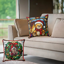 クリスマストイフェイクーベアのステンドグラス クッション