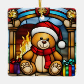 クリスマストイフェイクーベアのステンドグラス セラミックオーナメント (正面)