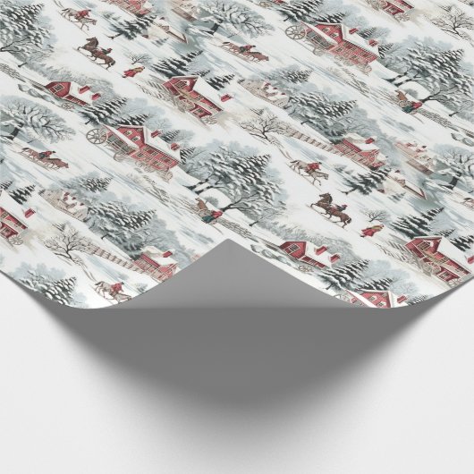 クリスマストイレヴィレッジシーナリーホリデーハウスツリー ラッピングペーパー (角)