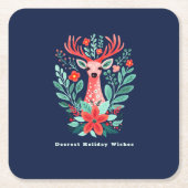 クリスマストインデアフローラブルーホリデー スクエアペーパーコースター (正面)