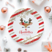 クリスマストインデア誕生日金ゴールドスノーフレークストライプー ペーパープレート