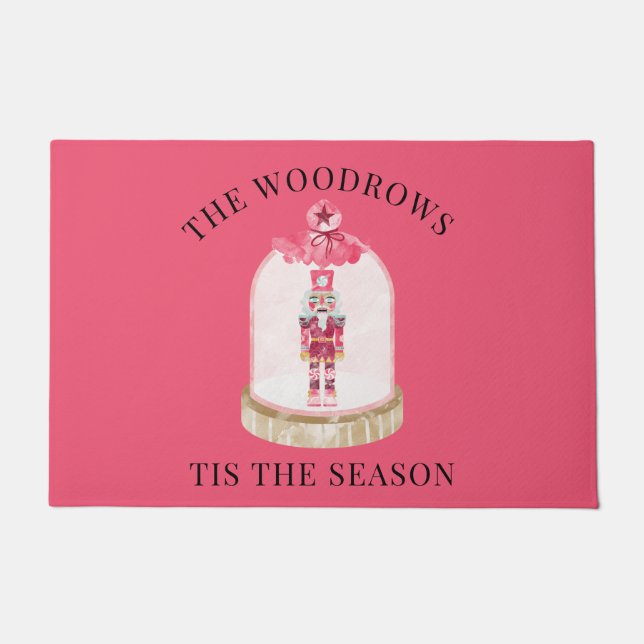 クリスマストイ兵士の水の色の家族名 ドアマット (正面)