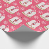 クリスマストイ兵士の水の色の雪の結晶ピンク ラッピングペーパー (角)