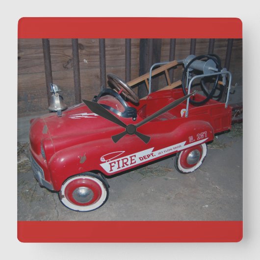 クリスマストイ消防車 スクエア壁時計 (正面)