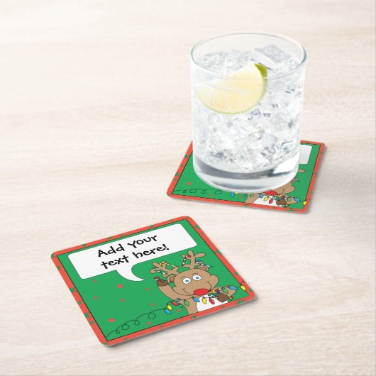 クリスマストナカイがキャンディーキャンを点灯 スクエアペーパーコースター (インサイチュ)