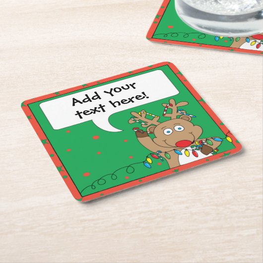 クリスマストナカイがキャンディーキャンを点灯 スクエアペーパーコースター (アングル)