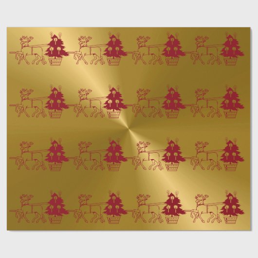 クリスマストナカイと木のプリント ラッピングペーパー (フラット)