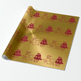 クリスマストナカイと木のプリント ラッピングペーパー