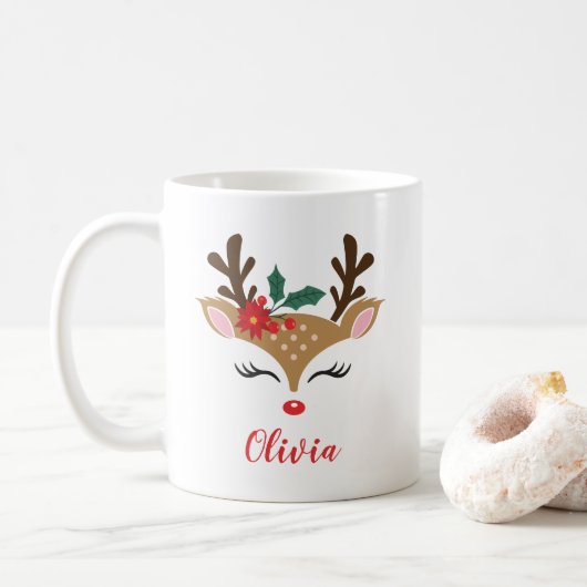 クリスマストナカイのかわいい顔 コーヒーマグカップ (ドーナツ)