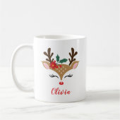 クリスマストナカイのかわいい顔 コーヒーマグカップ (左)
