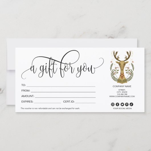 クリスマストナカイのギフトカード証明書のフォーク芸術 (正面)