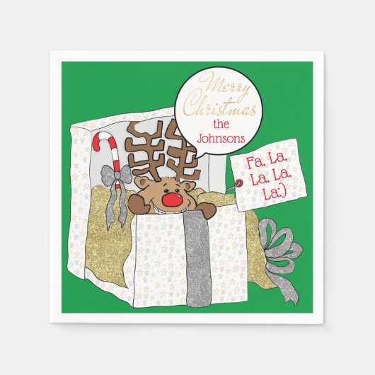 クリスマストナカイのギフトボックス スタンダードカクテルナプキン (正面)