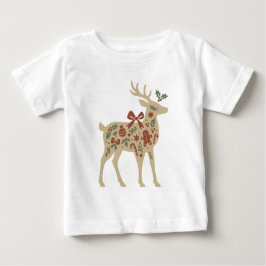 クリスマストナカイのフラワーアート ベビーTシャツ