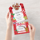 クリスマストナカイの冬雪の赤ちゃんシャワーパーティー オールインワン招待状 (貼ってはがせる)