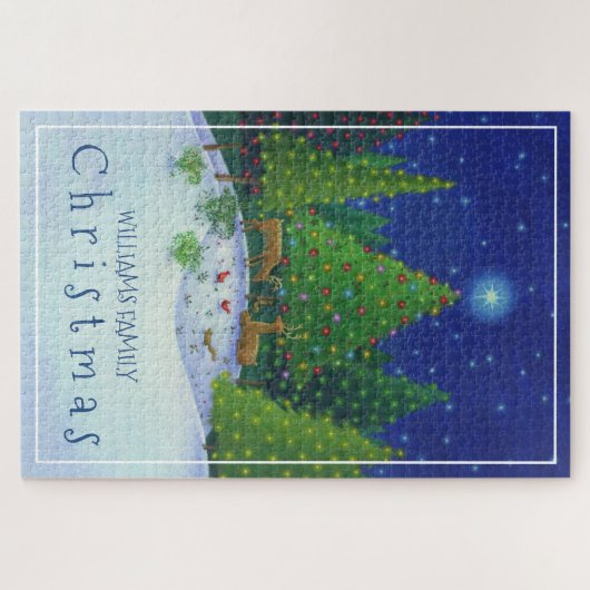 クリスマストナカイの森（き）の動物の家名 ジグソーパズル (横)