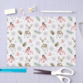 クリスマストナカイの牡鹿と鳥の森の模様 薄葉紙 (クラフト)