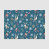 クリスマストナカイの牡鹿と鳥の森の模様 薄葉紙 (正面)