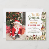 クリスマストナカイの緑の誕生日パーティーの写真 招待状 (正面)