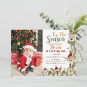 クリスマストナカイの緑の誕生日パーティーの写真 招待状 (スタンド正面)