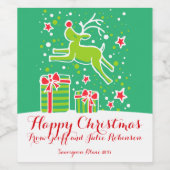 クリスマストナカイの緑の赤いカスタムワインのラベル ワインラベル (シングルラベル)