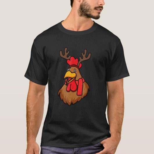 クリスマストナカイの角 鶏 Tシャツ (正面)