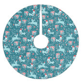 クリスマストナカイの贈り物と鳥のアクアティール(緑がかった色)スカート ブラッシュドポリエステルツリースカート (正面)