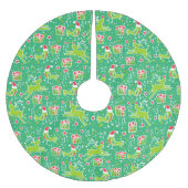 クリスマストナカイの贈り物と鳥の緑の赤いスカート ブラッシュドポリエステルツリースカート (正面)