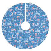 クリスマストナカイの贈り物と鳥の青い赤いスカート ブラッシュドポリエステルツリースカート (正面)