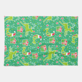 クリスマストナカイの鳥のパターン緑のキッチンタオル キッチンタオル (横)