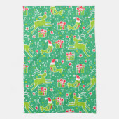 クリスマストナカイの鳥のパターン緑のキッチンタオル キッチンタオル (縦)