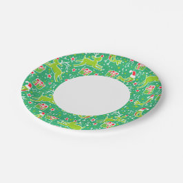 クリスマストナカイの鳥のパターン緑の紙プレート ペーパープレート