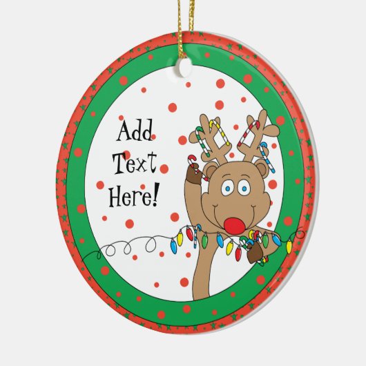 クリスマストナカイオーナメントラウンドのパーソナライズ セラミックオーナメント (左)