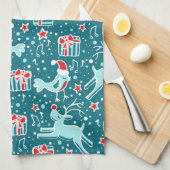 クリスマストナカイパターン(の模様が)あるバードキッチンタオル キッチンタオル (四つ折り)