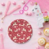 クリスマストナカイパターン（の模様が）あるバーレッド紙プレート ペーパープレート (パーティー)