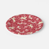 クリスマストナカイパターン（の模様が）あるバーレッド紙プレート ペーパープレート (アングル)