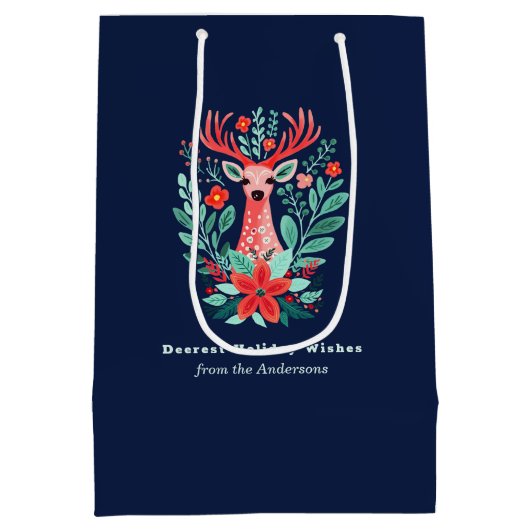 クリスマストナカイフローラブルーホリデーミディアムGif ミディアムペーパーバッグ (裏面)