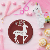 クリスマストナカイメリーバーガンディ ペーパープレート (パーティー)