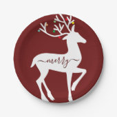 クリスマストナカイメリーバーガンディ ペーパープレート (正面)