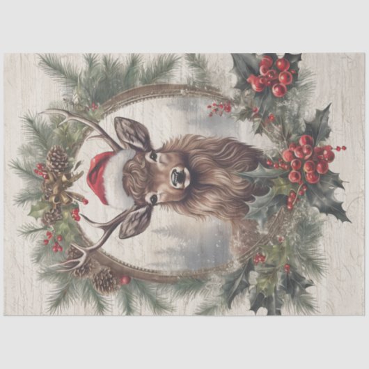 クリスマストナカイヴィンテージリースパインデクページ 薄葉紙 (正面)