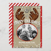 クリスマストナカイ冬の雪の結晶ホリデーフォト シーズンカード (正面/裏面)