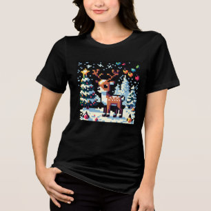 クリスマストナカイ冬ワンダーランドピクセルアート トライブレンドTシャツ