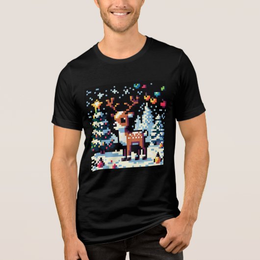 クリスマストナカイ冬ワンダーランドピクセルアート トライブレンドＴシャツ (正面)