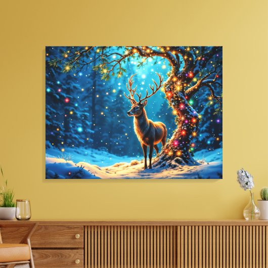 クリスマストナカイ北極ファンタジーアート キャンバスプリント (インサイチュ (リビング))