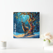 クリスマストナカイ北極ファンタジーアート スクエア壁時計 (ホーム)