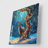 クリスマストナカイ北極ファンタジーアート スクエア壁時計 (傾斜)