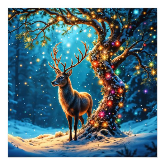 クリスマストナカイ北極ファンタジーアート フォトプリント (正面)